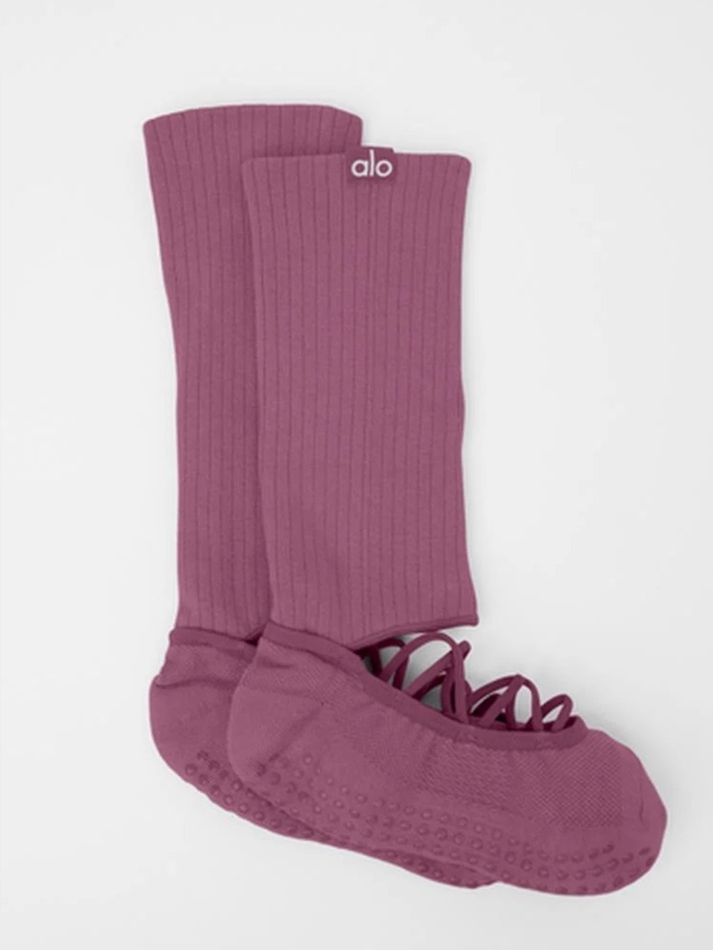 ALO Yoga Ribbed Ballet Socks in Mauve Pink